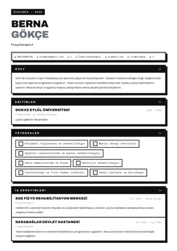 Fizyoterapist Cv Örnekleri cv indir